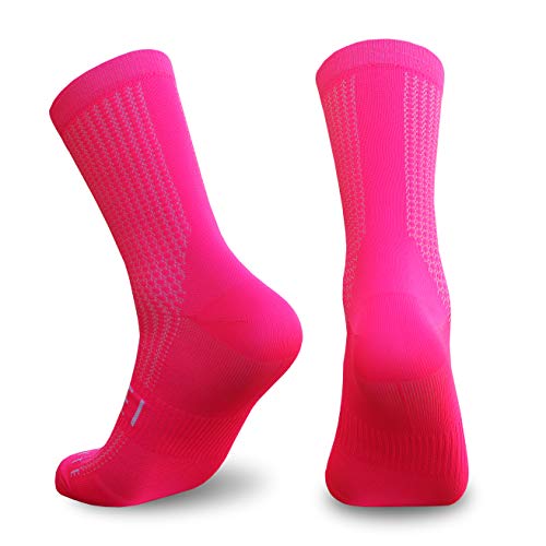 NORTEI Calcetines Rosa Flúor para Ciclismo, MTB y Running de Caña Alta para Hombre y Mujer – Absolute Pink (L-XL (43-46))