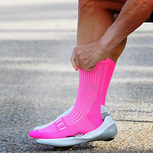 NORTEI Calcetines Rosa Flúor para Ciclismo, MTB y Running de Caña Alta para Hombre y Mujer – Absolute Pink (L-XL (43-46))