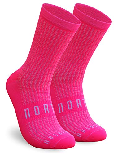 NORTEI Calcetines Rosa Flúor para Ciclismo, MTB y Running de Caña Alta para Hombre y Mujer – Absolute Pink (L-XL (43-46))