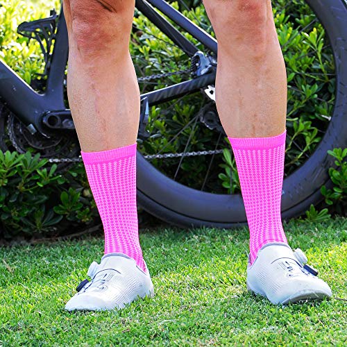 NORTEI Calcetines Rosa Flúor para Ciclismo, MTB y Running de Caña Alta para Hombre y Mujer – Absolute Pink (L-XL (43-46))