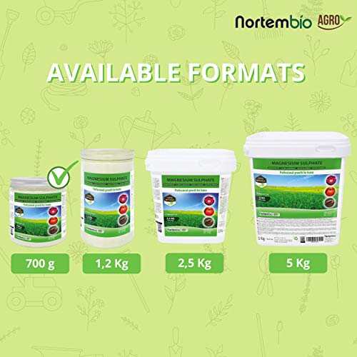 Nortembio Agro Sulfato de Magnesio Natural 700 g. Abono de Uso Universal. Favorece el Crecimiento de Cultivos, Jardines, Plantas de Interior y Exterior.