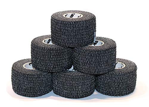 NOSECOND 6 x Pack Tape Premium de algodón elástico Adhesivo de 38mm x 6m (Negro)