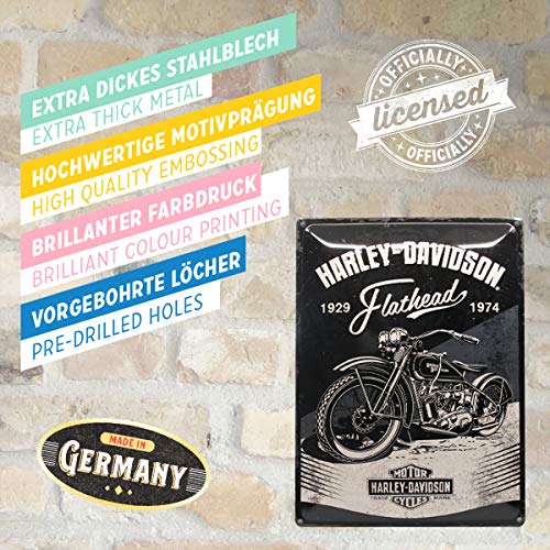 Nostalgic-Art Harley-Davidson - Flathead Black - Idea de regalo para los fans de la moto, Retro Cartel de chapa de metal, decoración vintage, 30 x 40 cm