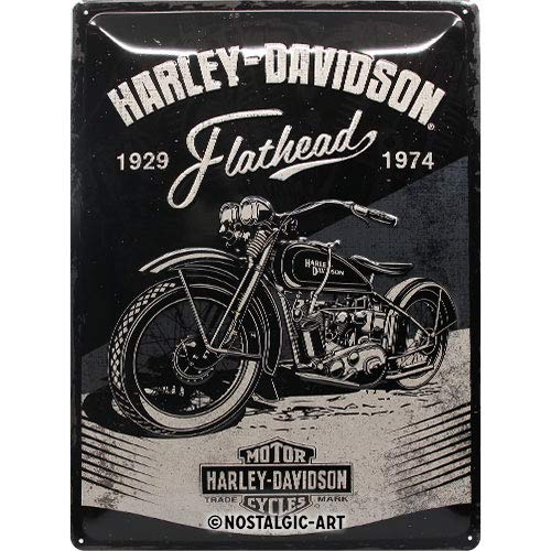 Nostalgic-Art Harley-Davidson - Flathead Black - Idea de regalo para los fans de la moto, Retro Cartel de chapa de metal, decoración vintage, 30 x 40 cm