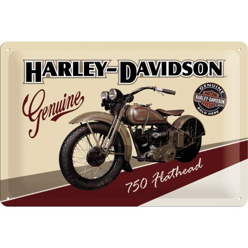 Nostalgic-Art Harley Davidson Flathead Placa Decorativa, Metal, Beige y marrón, 20x30x0.2 cm