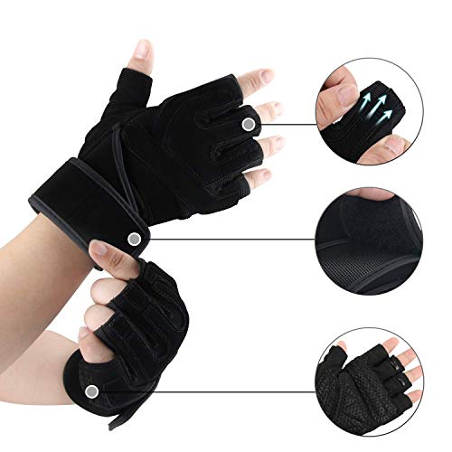 Nova imboxs Guantes Gimnasio para Hombres y Mujeres, Guantes Fitness Transpirables Antideslizantes con Muñequera para Deportivos Levantamiento de Pesas Crossfit (L)