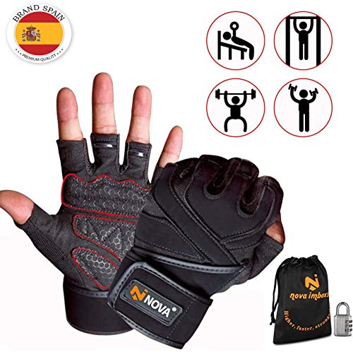 Nova imboxs Guantes Gimnasio para Hombres y Mujeres, Guantes Fitness Transpirables Antideslizantes con Muñequera para Deportivos Levantamiento de Pesas Crossfit (M)