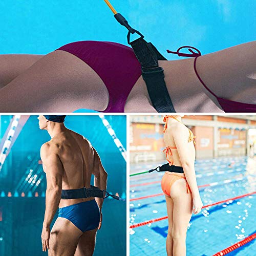 Nova imboxs Nadador Estático,Cinturón de natación Ajustable para Piscinas de natación, Goma elástica natación con un Gorro de natación Gratis (Negro)