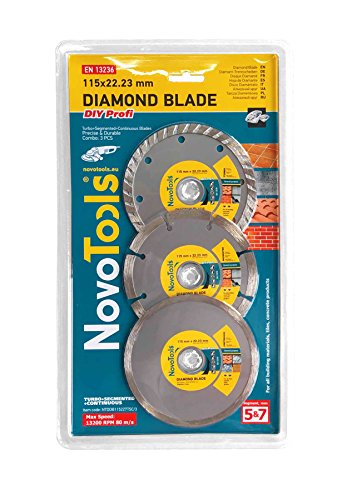 NOVOTOOLS - Disco de diamante para hormigón, piedra, ladrillo, dinteles, granito, piedra natural, 115 mm, 230 mm, 300 mm, 115 mm (Set 3 pcs), 1