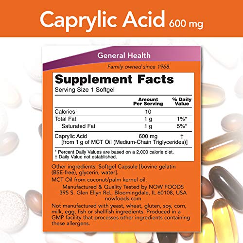 Now Foods Complemento Alimenticio con Caprylic Acid, 600Mg - 100 Cápsulas