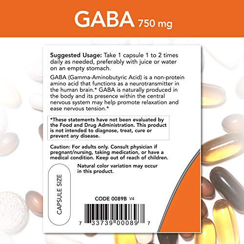 Now Foods GABA 750mg (100) 100 g 100 Unidades