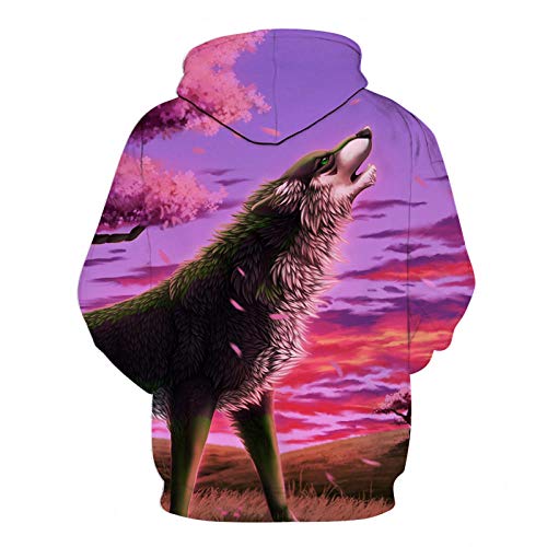 NSBXDWRM Sudadera con Estampado 3D,Moda Unisex Sudadera Hombres Mujeres Novedad Singular Animal Lobo Aullando Digital Print Pullover Par Plus Size Manga Larga con Bolsillos Ocio Hoodie Salvaje