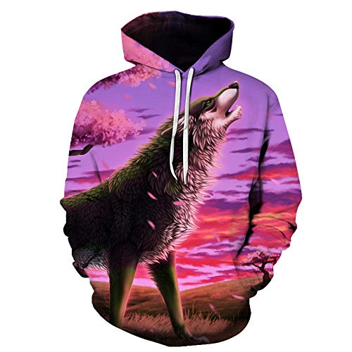 NSBXDWRM Sudadera con Estampado 3D,Moda Unisex Sudadera Hombres Mujeres Novedad Singular Animal Lobo Aullando Digital Print Pullover Par Plus Size Manga Larga con Bolsillos Ocio Hoodie Salvaje