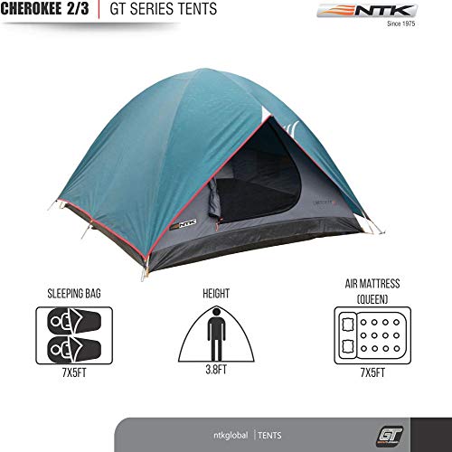 NTK Tienda de Campaña Resistente 100% Impermeable para 2 a 3 Personas Acampada al Aire Libre y Senderismo Tamaño 210 x 155 x 115 cm - Cherokee GT 2/3