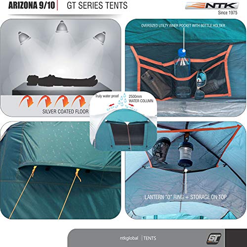 NTK Tienda de Campaña Resistente 100% Impermeable para 9 a 10 Personas (2 Habitaciones) Acampada al Aire Libre y Senderismo Tamaño Familiar 530 x 245 x 205 cm - Arizona GT 9/10