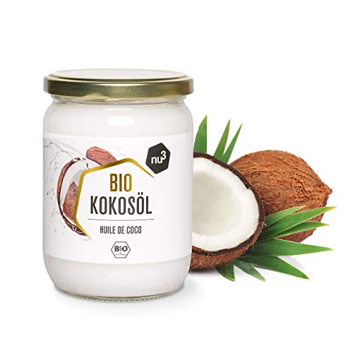 nu3 Aceite de coco orgánico - 500 ml Calidad ecológica - Pulpa de coco prensado en frío - Perfecto para cocinar y como sustituto vegano de mantequilla - Adecuado para el cuidado de la piel y cabello