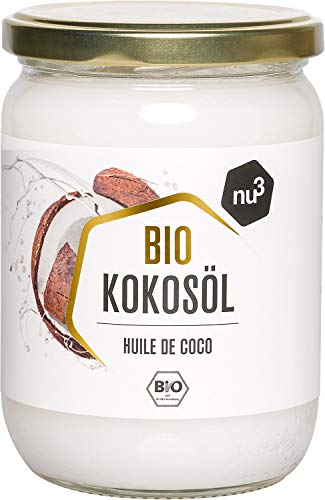 nu3 Aceite de coco orgánico - 500 ml Calidad ecológica - Pulpa de coco prensado en frío - Perfecto para cocinar y como sustituto vegano de mantequilla - Adecuado para el cuidado de la piel y cabello