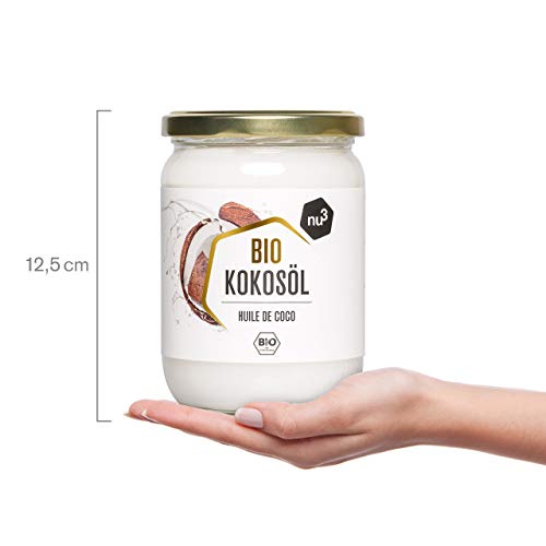 nu3 Aceite de coco orgánico - 500 ml Calidad ecológica - Pulpa de coco prensado en frío - Perfecto para cocinar y como sustituto vegano de mantequilla - Adecuado para el cuidado de la piel y cabello