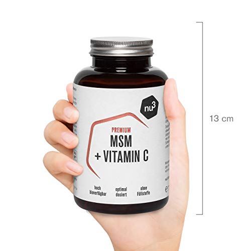 nu3 MSM Premium – Azufre orgánico puro - 120 cápsulas - Metilsulfonilmetano sin estearato de magnesio - 1000 mg de MSM + 80 mg de vitamina C por dosis – antiinflamatorio y desintoxicante natural