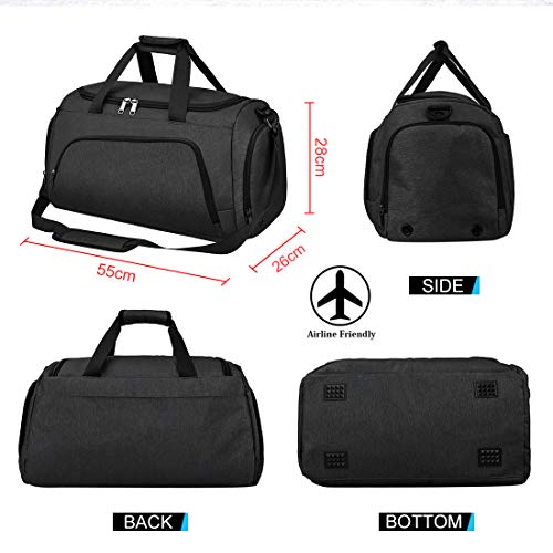 NUBILY Bolsa de Deporte Bolsa Gimnasio de Viaje con Compartimento para Zapatos Impermeable Bolsos Deportivos Mujer de Grande 40L para Hombre y Mujer Negro