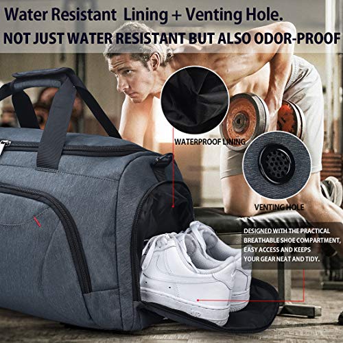 NUBILY Bolsa de Deporte Hombre Bolsas Gimnasio Mujer con Compartimento para Zapatos Bolsos de Viaje Grande Impermeable Deportivos Fin de Semana Travel Gym Bag 40L Gris Azul