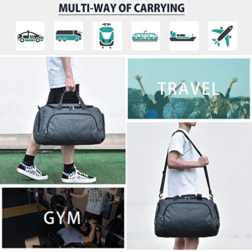 NUBILY Bolsa de Deporte Hombre Bolsas Gimnasio Mujer con Compartimento para Zapatos Bolsos de Viaje Grande Impermeable Deportivos Fin de Semana Travel Gym Bag 40L Gris Azul