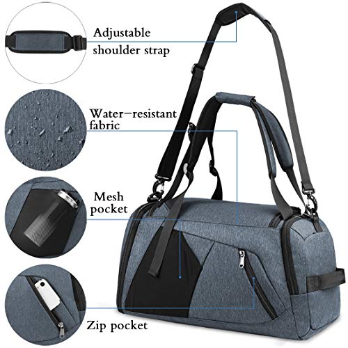 NUBILY Bolsa Deporte Hombre Bolsas Gimnasio Mujer Bolso Fin de Semana Viaje con Compartimento para Zapatos Gym Bag Impermeable Grande 40L Gris Azul