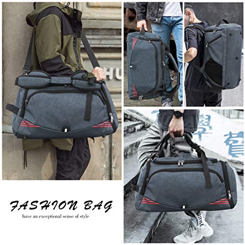 NUBILY Bolsa Deporte Hombre Bolsas Gimnasio Mujer Bolso Fin de Semana Viaje con Compartimento para Zapatos Gym Bag Impermeable Grande 40L Gris Azul