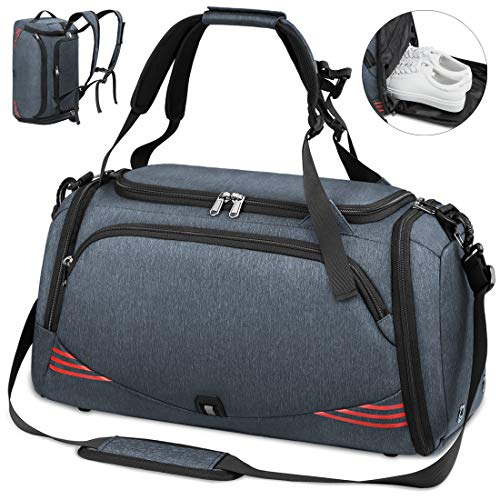 NUBILY Bolsa Deporte Hombre Bolsas Gimnasio Mujer Bolso Fin de Semana Viaje con Compartimento para Zapatos Gym Bag Impermeable Grande 40L Gris Azul