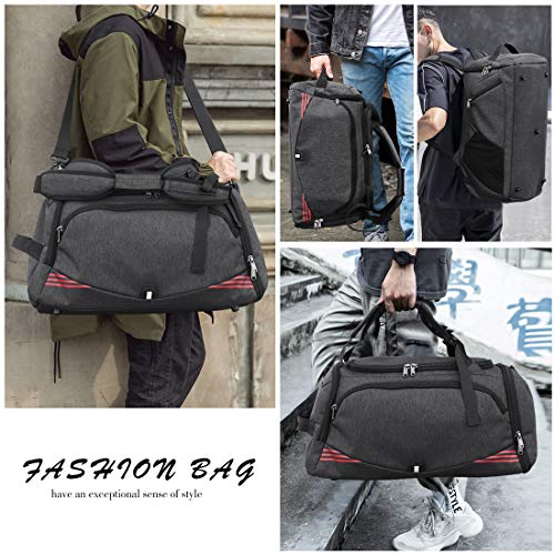 NUBILY Bolsa Deporte Hombre Bolsas Gimnasio Mujer Bolso Fin de Semana Viaje con Compartimento para Zapatos Gym Bag Impermeable Grande 40L Negro