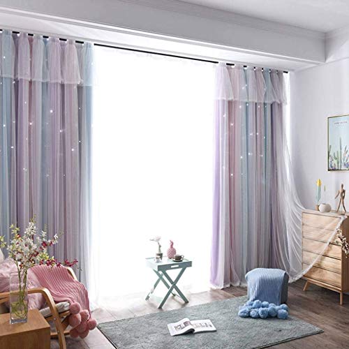 Nueva cortina opaca, cortinas de doble capa, paneles opacos decorativos de reducción de ruido con aislamiento térmico, adecuada para dormitorio, sala de estar, habitación de niña, 250x180 cm (98x71 pu