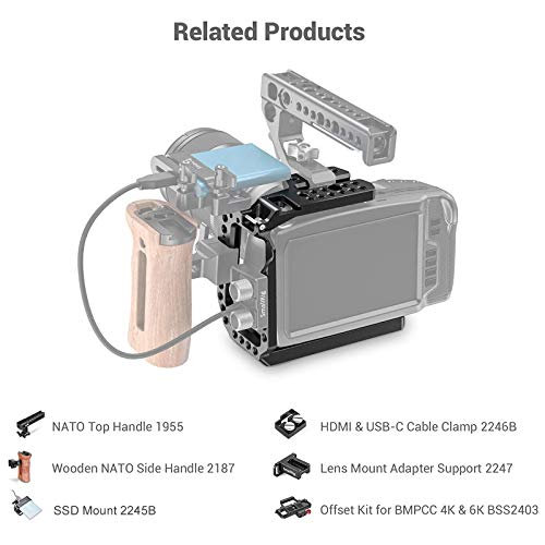 (Nueva Versión) SMALLRIG BMPCC 4K / 6K Half Cage Compatible con Blackmagic Pocket Cinema Camera 4K / 6K, Jaula con Mecanismo Anti-torsión y NATO Rail Integrados - CVB2254B