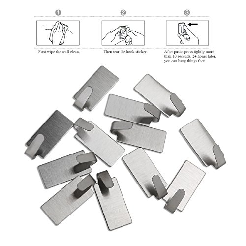 nuolux 12ST autoadhesivo Acero Inoxidable mano gancho toalla de mano Racks pared Ganchos para Cocina Baño