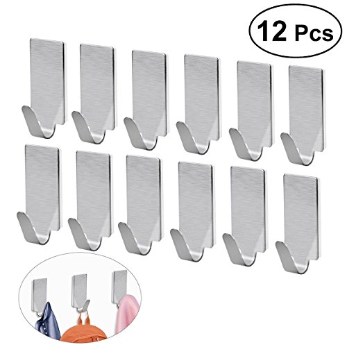 nuolux 12ST autoadhesivo Acero Inoxidable mano gancho toalla de mano Racks pared Ganchos para Cocina Baño