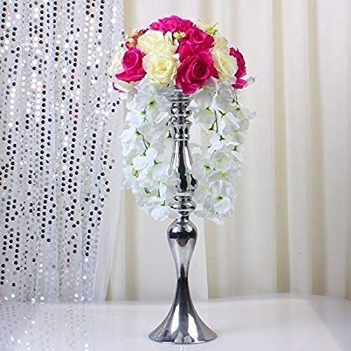 Nuptio 2 Piezas Jarrones de Metal para Decorar Centros de Boda, Pilares, Candelabros, Juego de Soporte para la Cena de Bodas, Centro de Eventos, Decoración del Hogar (Plata, 50cm)