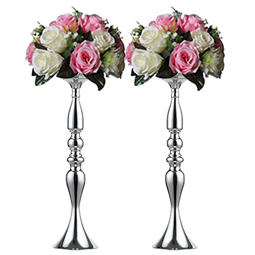 Nuptio 2 Piezas Jarrones de Metal para Decorar Centros de Boda, Pilares, Candelabros, Juego de Soporte para la Cena de Bodas, Centro de Eventos, Decoración del Hogar (Plata, 50cm)