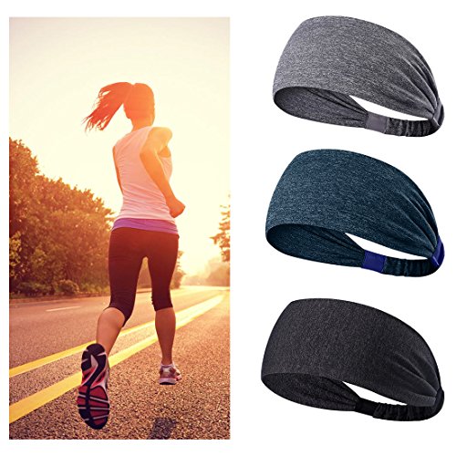 NUREINSS Cinta 3pcs Non Slip Unisex Stretch elástico Deportes Sudor Banda Head Bands Head Wrap para Yoga, Baloncesto, Running, Fútbol, Tenis – Pelo Joyas