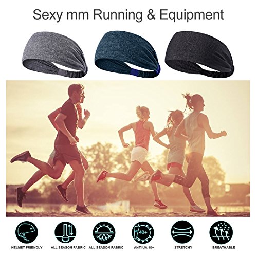 NUREINSS Cinta 3pcs Non Slip Unisex Stretch elástico Deportes Sudor Banda Head Bands Head Wrap para Yoga, Baloncesto, Running, Fútbol, Tenis – Pelo Joyas