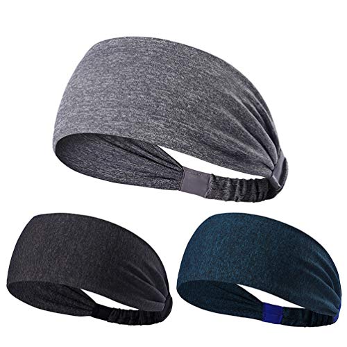 NUREINSS Cinta 3pcs Non Slip Unisex Stretch elástico Deportes Sudor Banda Head Bands Head Wrap para Yoga, Baloncesto, Running, Fútbol, Tenis – Pelo Joyas