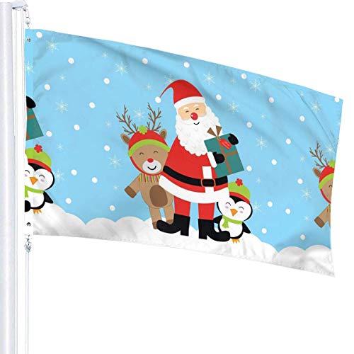 Oaqueen Banderas Christmas Santa Gift Cute Deer Home Flag Large 3x5 Feet Vertical Outdoor House Decor Yard Celebration Procession Festival Flag