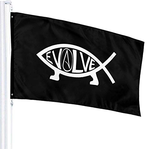 Oaqueen Banderas Evolve Fish Garden Flag Yard Home Outdoor Decor Durable and Fade Resistant 3'x5' FT