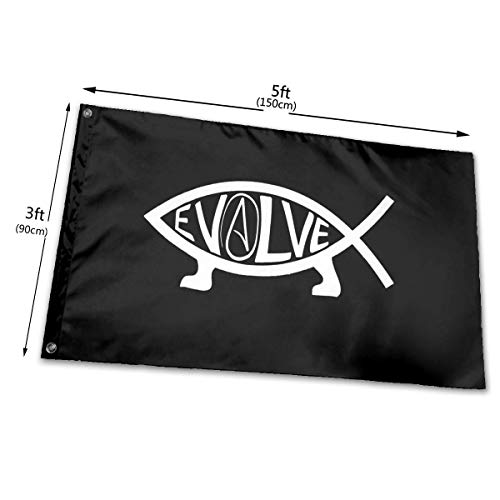 Oaqueen Banderas Evolve Fish Garden Flag Yard Home Outdoor Decor Durable and Fade Resistant 3'x5' FT