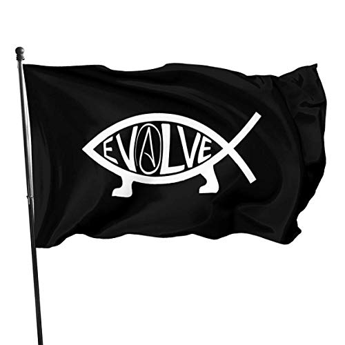 Oaqueen Banderas Evolve Fish Garden Flag Yard Home Outdoor Decor Durable and Fade Resistant 3'x5' FT