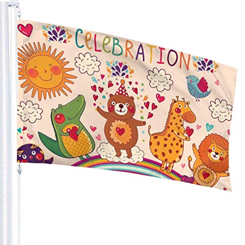 Oaqueen Banderas Garden Home Flag Celebration Happy Animal Large 3x5 Ft Vertical Outdoor House Decor Yard Outdoor Celebration Procession Festival Flag