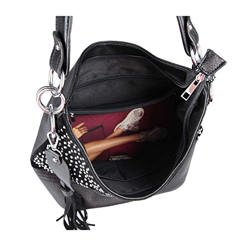 OBC Mujer CALAVERA CRÁNEOS DE LA BOLSA Diamantes de imitación & Sonnenbirlle Brillo Bolos Bolso De Compras XL Bolso tipo saco Bolso bandolera - Negro 34x29x18 cm, CA 34x29x18 cm (BxHxT )