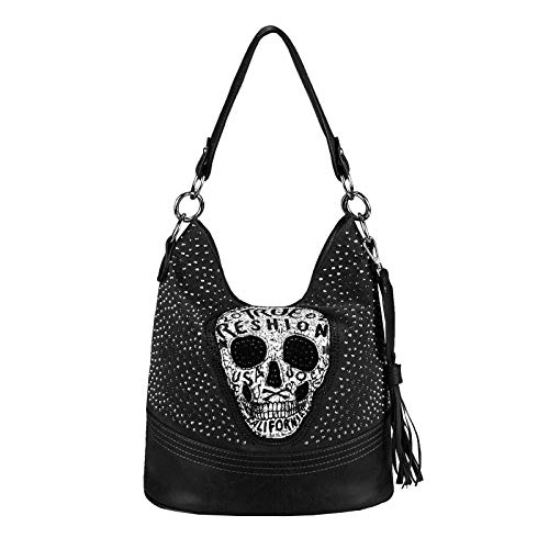 OBC Mujer CALAVERA CRÁNEOS DE LA BOLSA Diamantes de imitación & Sonnenbirlle Brillo Bolos Bolso De Compras XL Bolso tipo saco Bolso bandolera - Negro 34x29x18 cm, CA 34x29x18 cm (BxHxT )