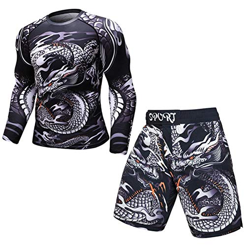 OBHDGVWN Nuevo UFC MMA Workout comprime Hombres Camiseta Mangas largas BJJ 3D Fitness Mallas Hombres Rashguard Camiseta + Pantalones Ropa Hombre @ style6_XXL