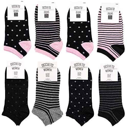 Occulto 8 pares de Calcetines para Mujer | Calcetines para Zapatos de Verano para Mujer | Calcetines cortos de Algodón para Mujer 39-42 Negro-Pink