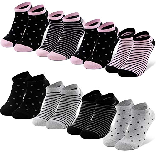 Occulto 8 pares de Calcetines para Mujer | Calcetines para Zapatos de Verano para Mujer | Calcetines cortos de Algodón para Mujer 39-42 Negro-Pink