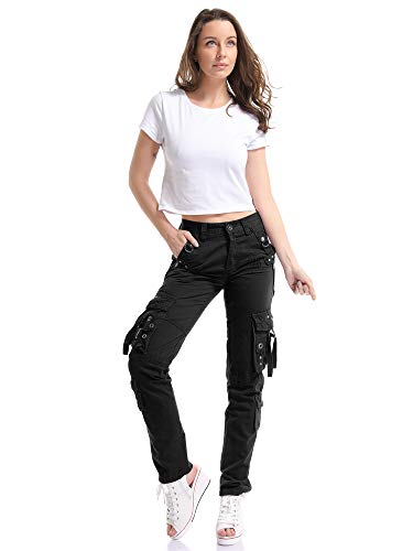 OCHENTA Mujer Uniform Combat Cargo para 8 Bolsillos de Seguridad Pantalones Negro Etiqueta 32-EU 42